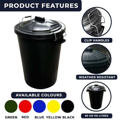 Heavy Duty Plastic Bin, With Locking Clip Lid, Black, 85L - Premium Bins from Chabrias Ltd - Just £29.99! Shop now at Chabrias Ltd