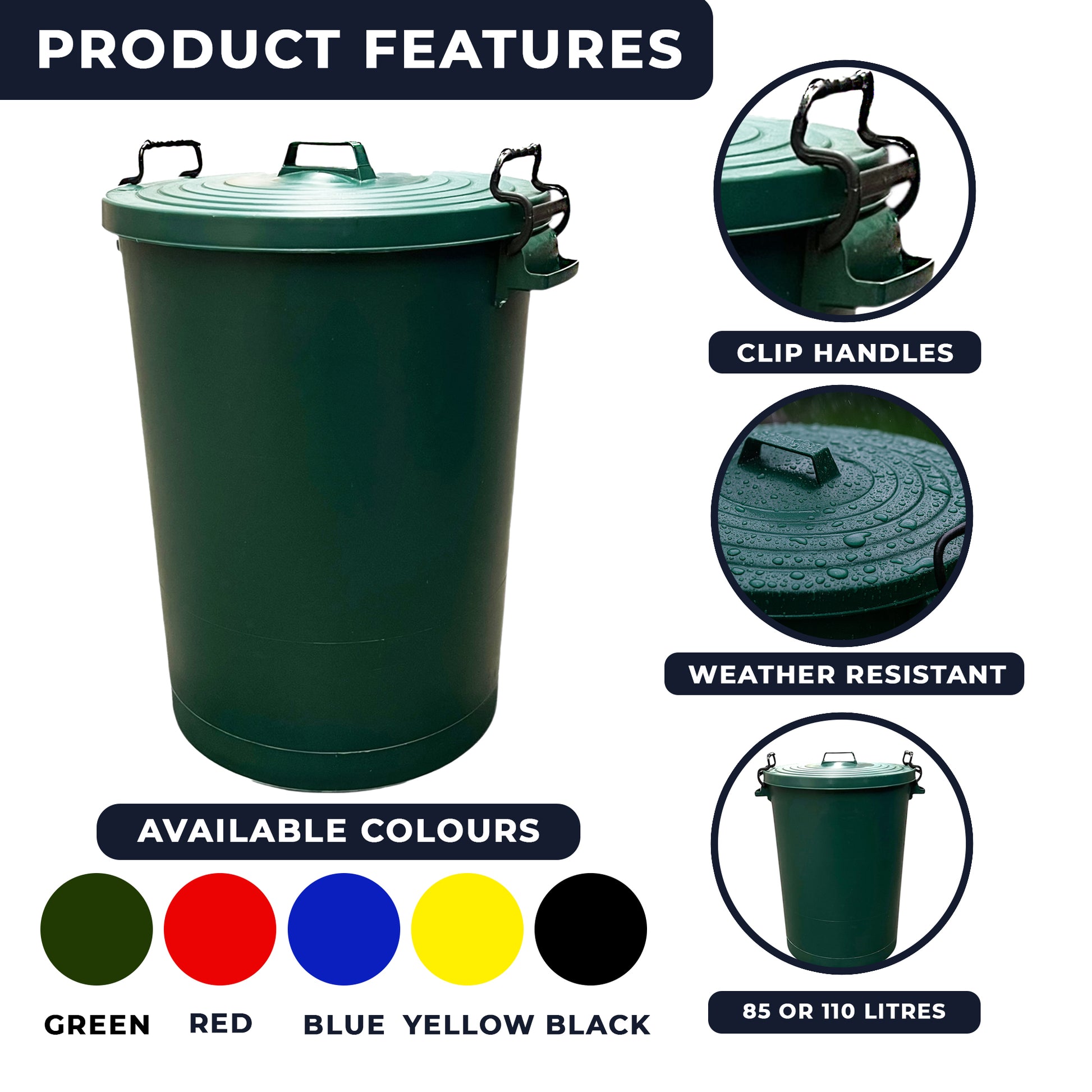 Heavy Duty Plastic Bin, With Locking Clip Lid, Green, 110L - Premium Bins from Chabrias Ltd - Just £34.99! Shop now at Chabrias Ltd