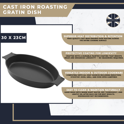 Enamel Cast Iron Roasting Gratin Dish, 30 x 23cm - Premium Kitchen from Chabrias Ltd - Just £39.99! Shop now at Chabrias Ltd