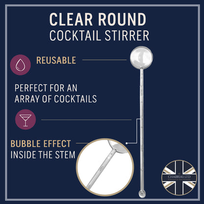 Clear UK Made Reusable Plastic Cocktail Disk Stirrers With Bubble Effect Stem - Premium Quality Stir Sticks for Mixing and Garnishing Drinks - Premium Kitchen from Chabrias Ltd - Just £8.54! Shop now at Chabrias Ltd