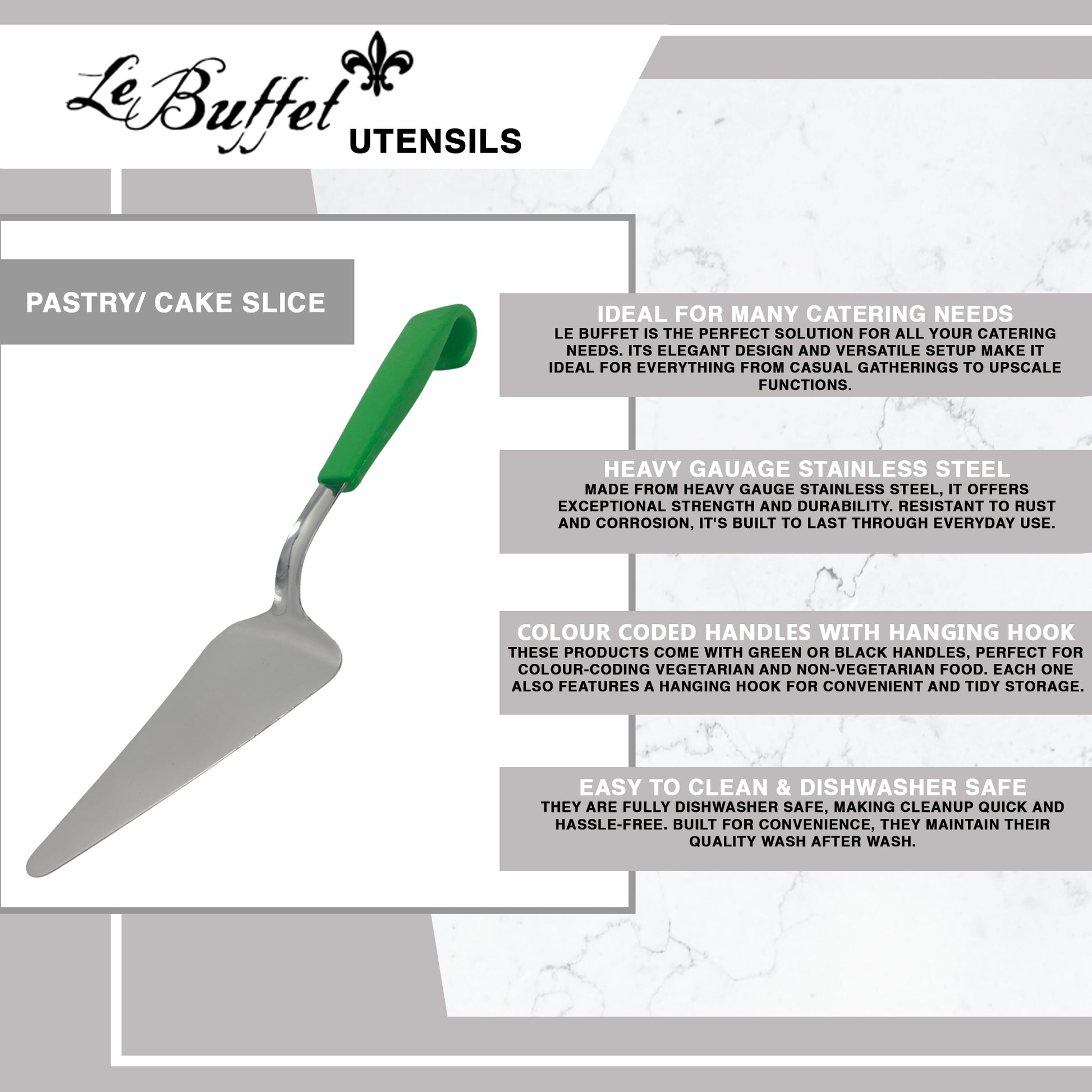 Le Buffet Cake & Pie Server – Stainless Steel with Heat-Resistant Handle (Green) - Premium Kitchen from Chabrias Ltd - Just £7.99! Shop now at Chabrias Ltd