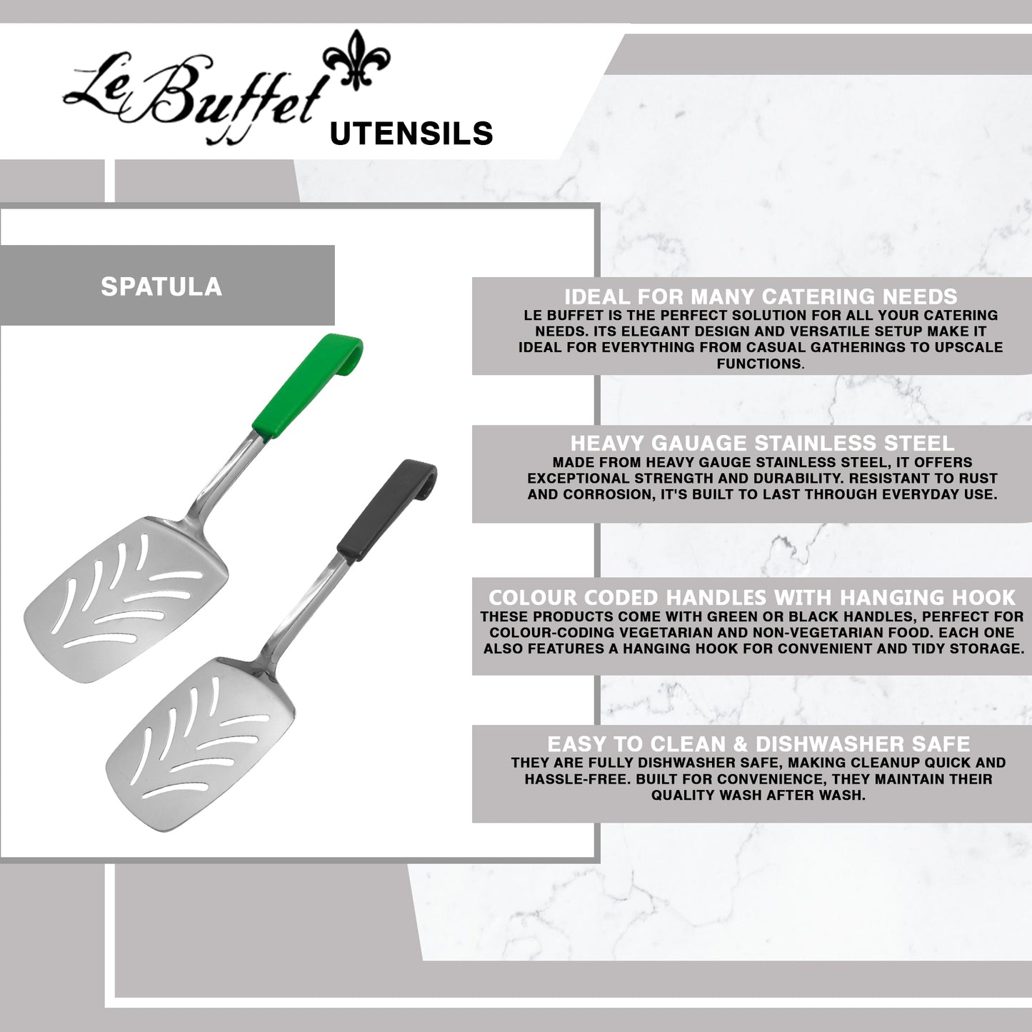 Le Buffet Slotted Turner Set – Stainless Steel with Heat-Resistant Handle (Green & Black) - Premium Kitchen from Chabrias Ltd - Just £15.99! Shop now at Chabrias Ltd