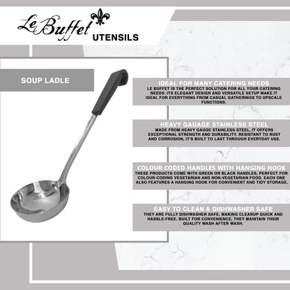 Le Buffet 7oz Serving Ladle – Stainless Steel with Heat-Resistant Handle (Black) - Premium Kitchen from Chabrias Ltd - Just £7.99! Shop now at Chabrias Ltd