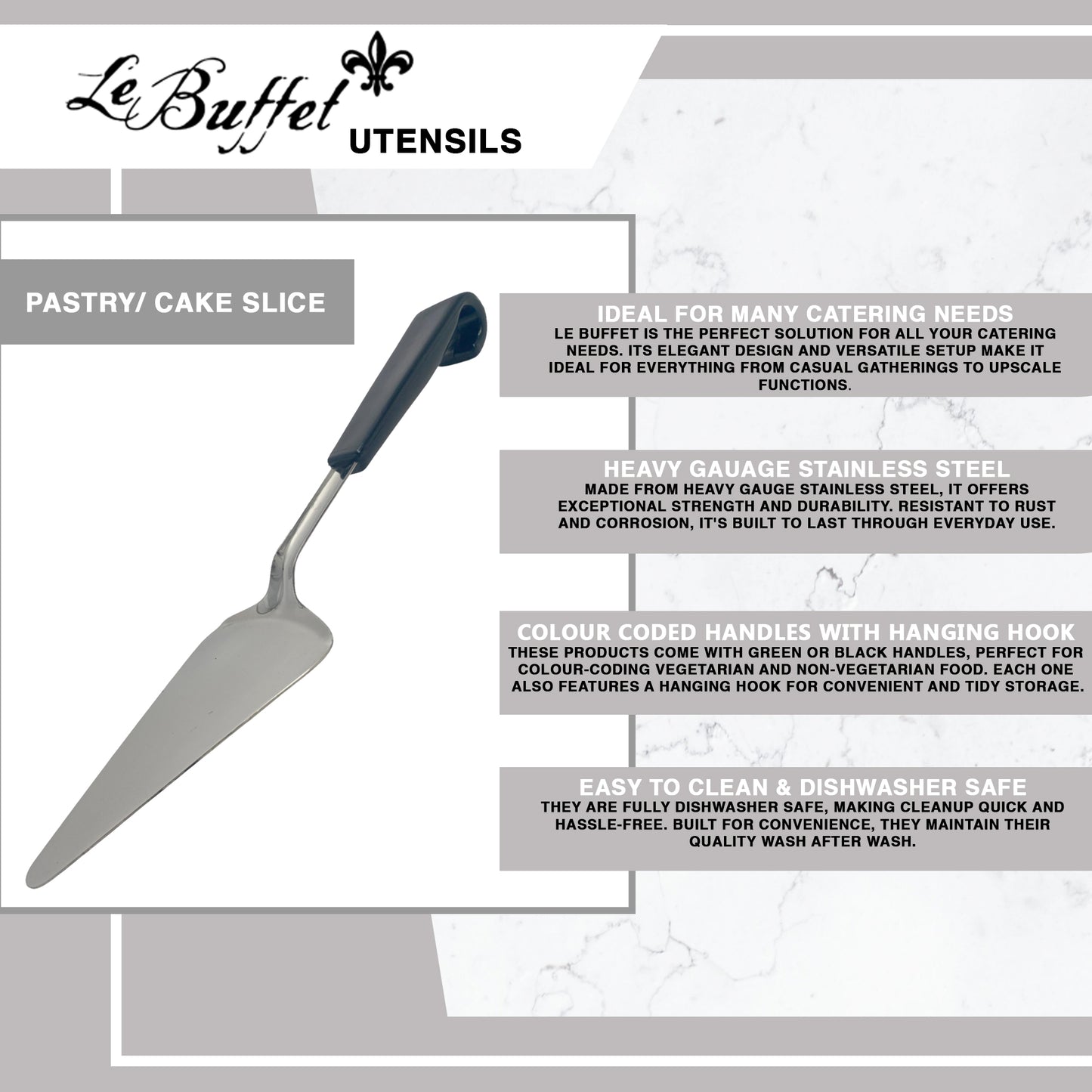 Le Buffet Cake & Pie Server – Stainless Steel with Heat-Resistant Handle (Black) - Premium Kitchen from Chabrias Ltd - Just £7.99! Shop now at Chabrias Ltd