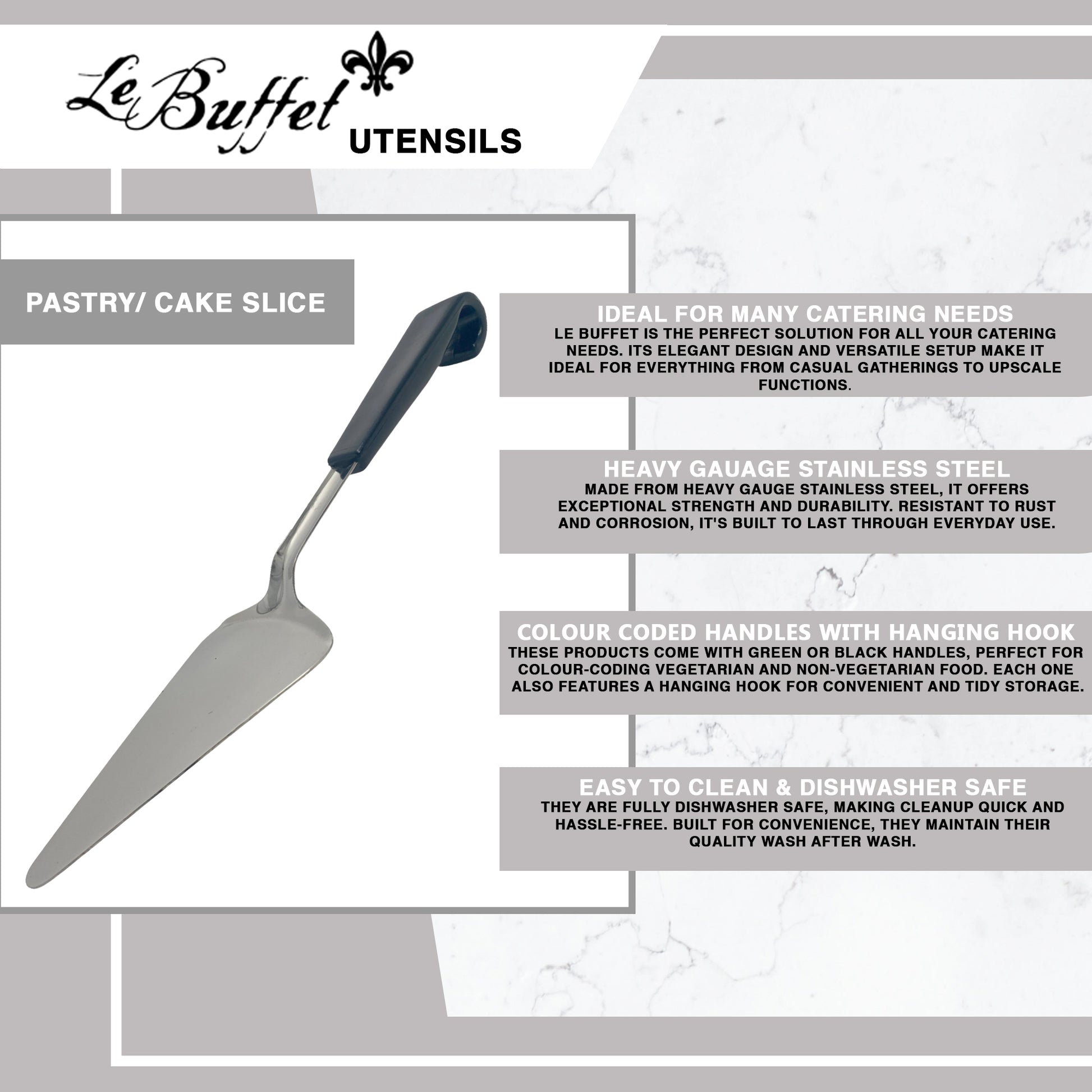Le Buffet Cake & Pie Server – Stainless Steel with Heat-Resistant Handle (Black) - Premium Kitchen from Chabrias Ltd - Just £7.99! Shop now at Chabrias Ltd