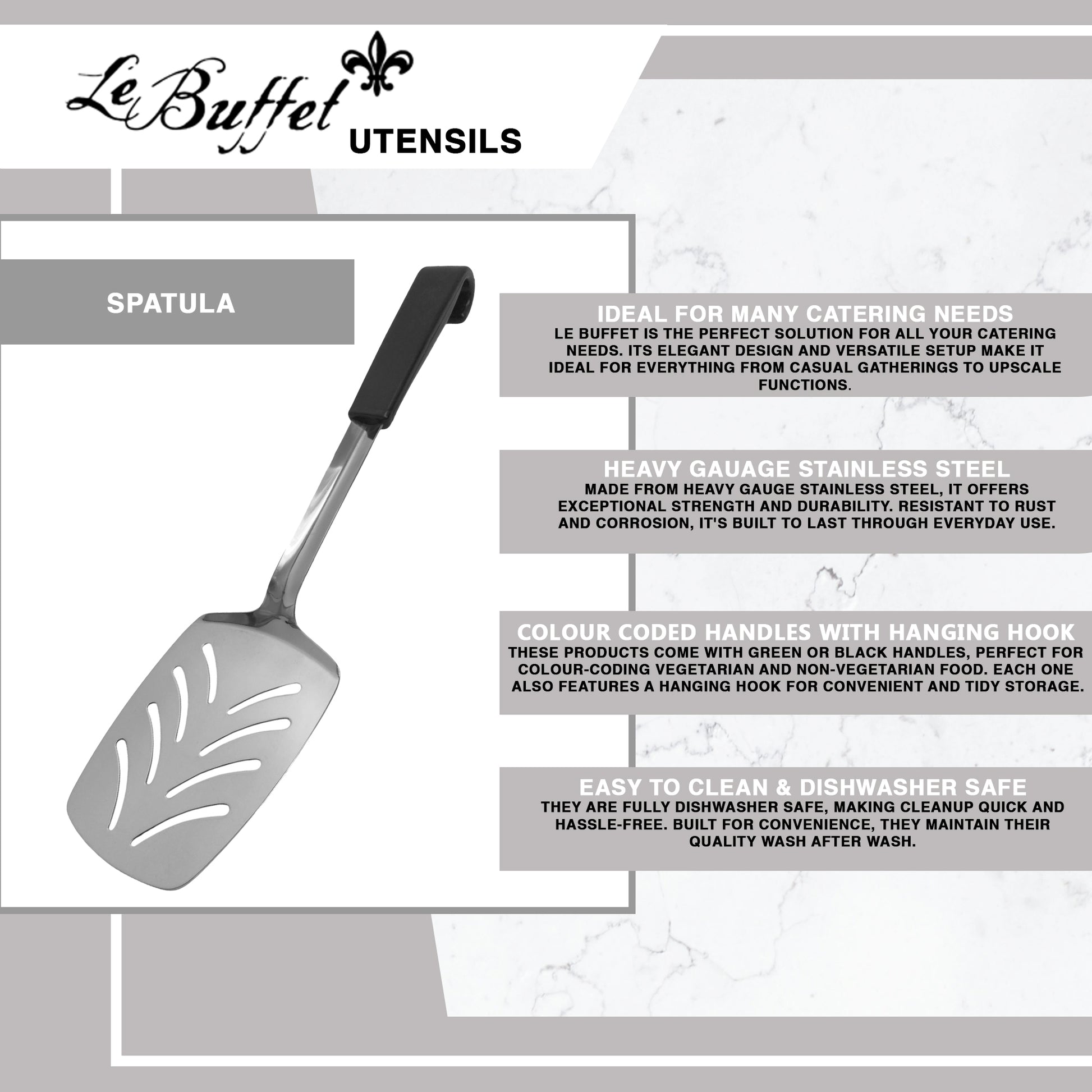 Le Buffet Slotted Turner – Stainless Steel with Heat-Resistant Handle (Black) - Premium Kitchen from Chabrias Ltd - Just £7.99! Shop now at Chabrias Ltd