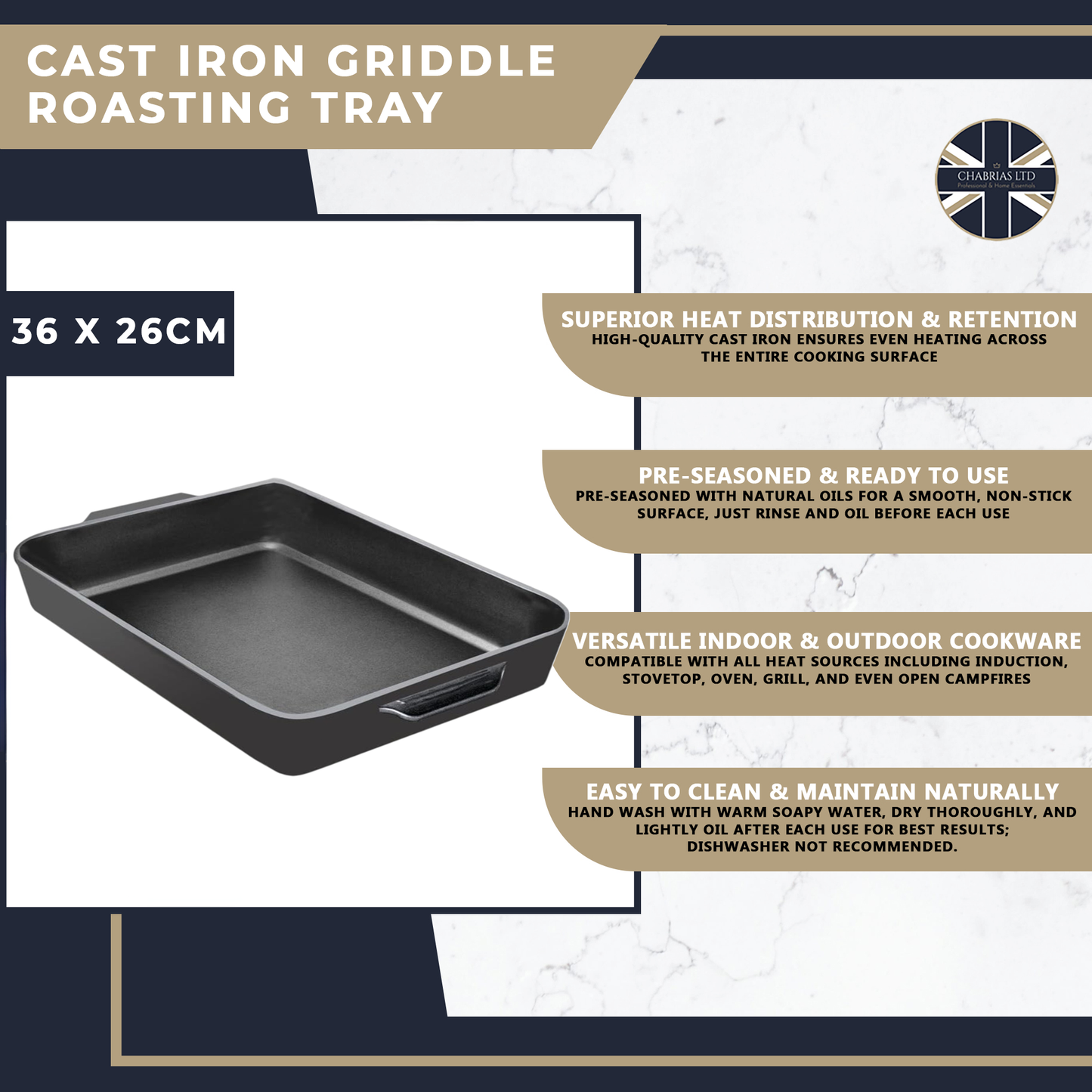 Cast Iron Griddle Roasting Tray – 32cm x 26cm - Premium Kitchen from Samuel Groves - Just £39.99! Shop now at Chabrias Ltd