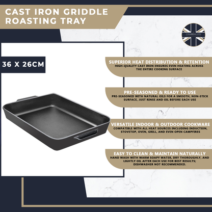 Cast Iron Griddle Roasting Tray – 32cm x 26cm - Premium Kitchen from Samuel Groves - Just £39.99! Shop now at Chabrias Ltd