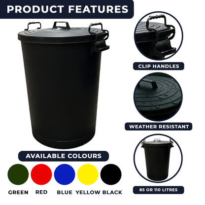 Heavy Duty Plastic Bin, With Locking Clip Lid, Black, 110L - Premium Bins from Chabrias Ltd - Just £34.99! Shop now at Chabrias Ltd