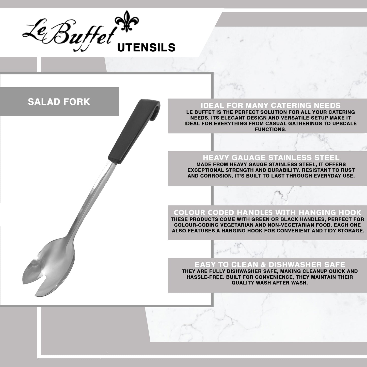 Le Buffet Salad Fork – Stainless Steel with Heat-Resistant Handle (Black) - Premium Kitchen from Chabrias Ltd - Just £7.99! Shop now at Chabrias Ltd