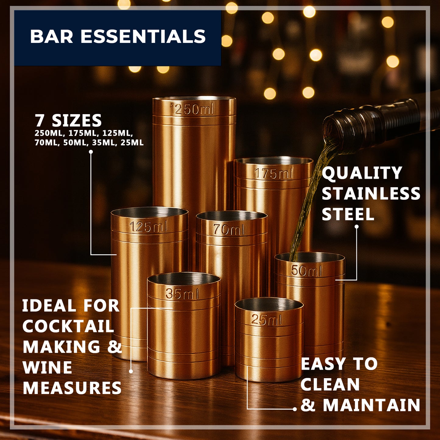 Stainless Steel Copper Plated 7 Piece Set Thimble Measure Government Stamped - Premium Kitchen from Chabrias Ltd - Just £29.99! Shop now at Chabrias Ltd