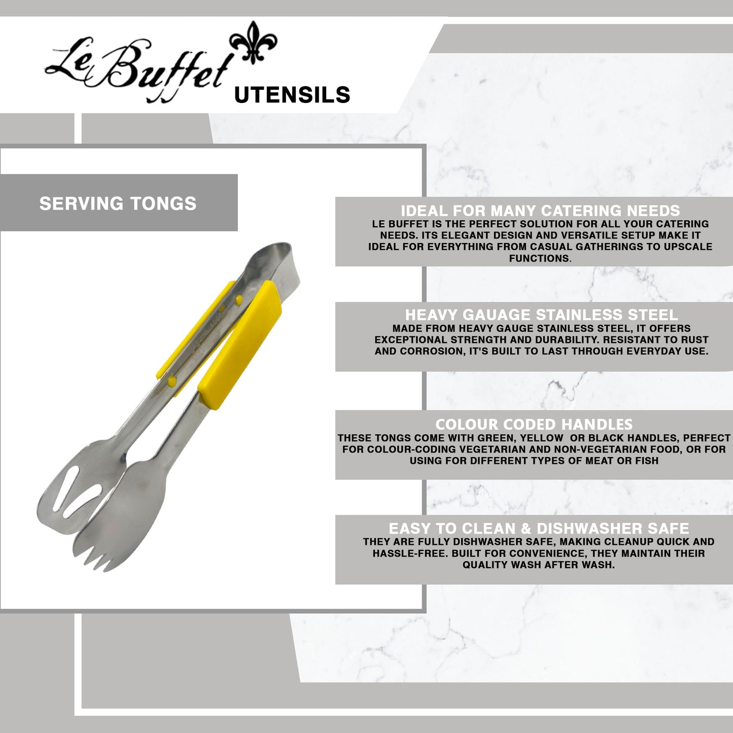 Le Buffet Stainless Steel Serving Tongs – Colour Coded Handles (Yellow) - Premium Kitchen from Chabrias Ltd - Just £7.99! Shop now at Chabrias Ltd