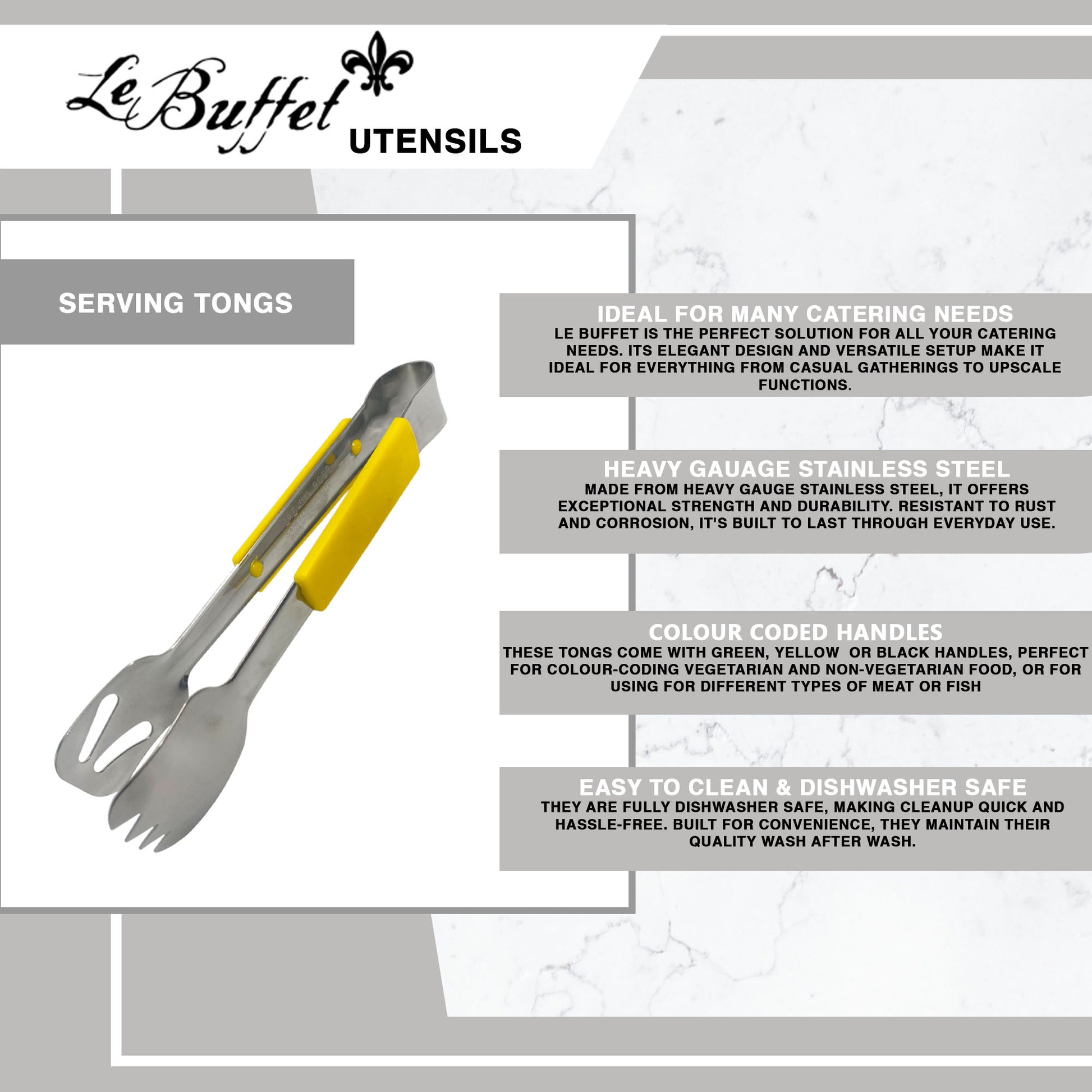Le Buffet Stainless Steel Serving Tongs – Colour Coded Handles (Yellow) - Premium Kitchen from Chabrias Ltd - Just £7.99! Shop now at Chabrias Ltd