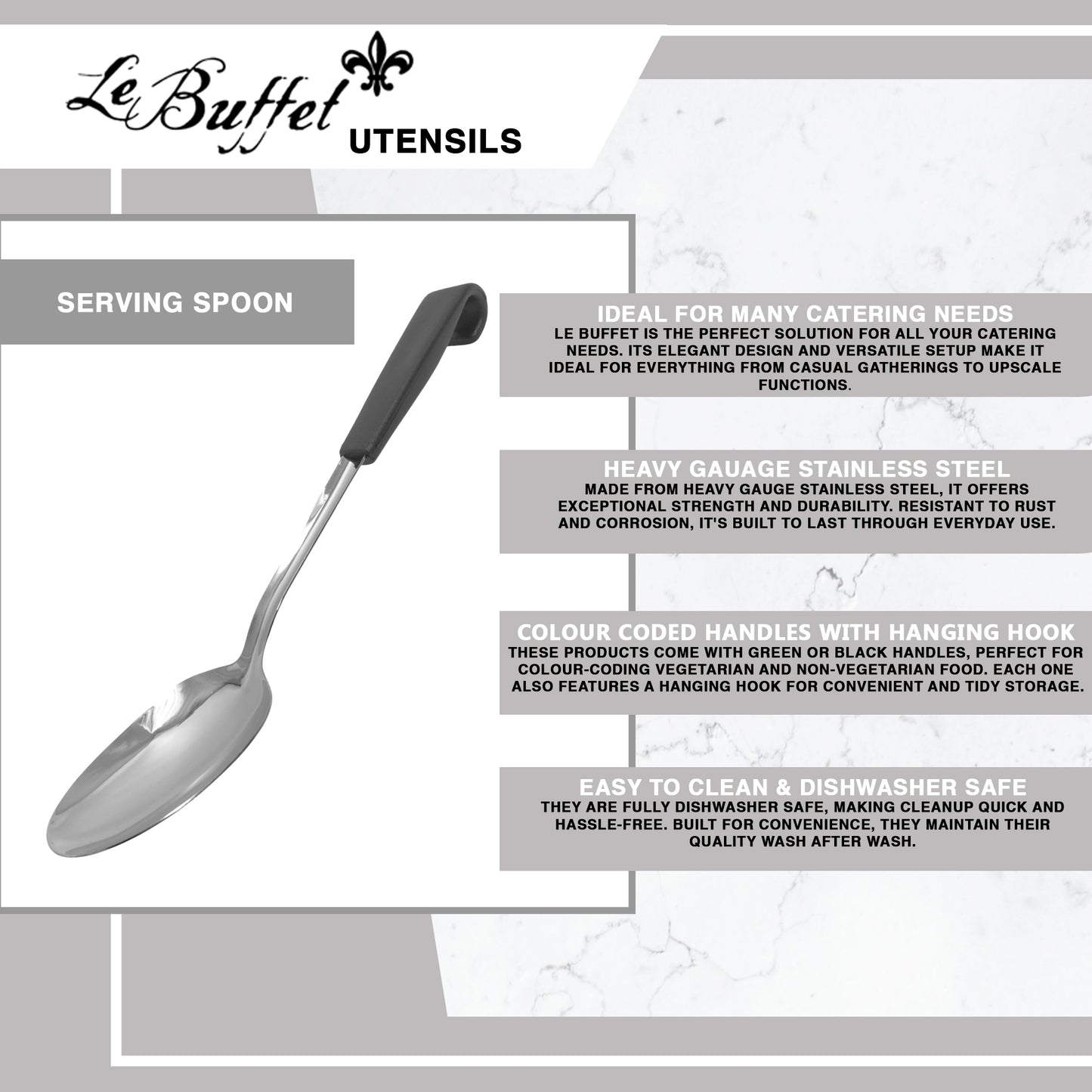 Le Buffet Serving Spoon 30cm – Stainless Steel with Heat-Resistant Handle (Black) - Premium Kitchen from Chabrias Ltd - Just £7.99! Shop now at Chabrias Ltd