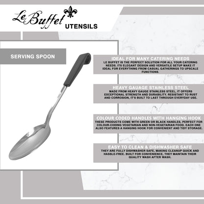 Le Buffet Serving Spoon 30cm – Stainless Steel with Heat-Resistant Handle (Black) - Premium Kitchen from Chabrias Ltd - Just £7.99! Shop now at Chabrias Ltd