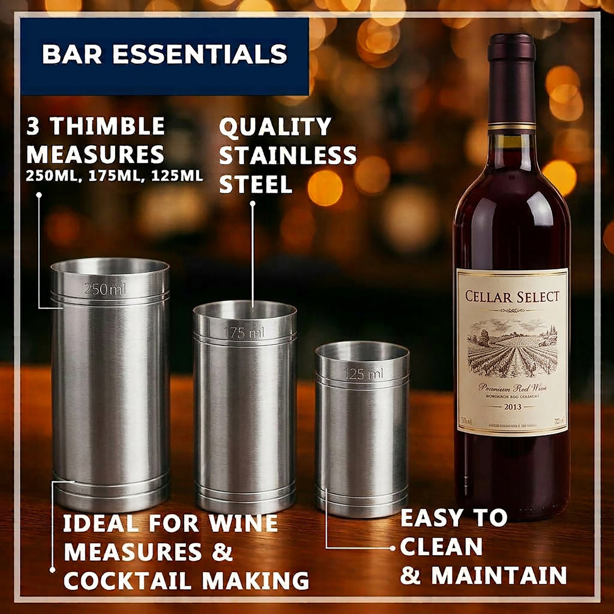 Stainless Steel Thimble Measures Set of 6 Spirit & Wine Measuring Cups