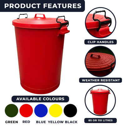 Heavy Duty Plastic Bin, With Locking Clip Lid, Red, 110L - Premium Bins from Chabrias Ltd - Just £34.99! Shop now at Chabrias Ltd