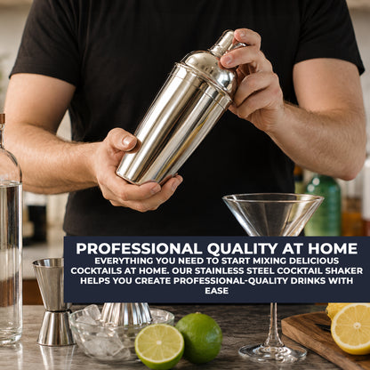 750ml Stainless Steel Cocktail Shaker with Built In Strainer Bar Tool