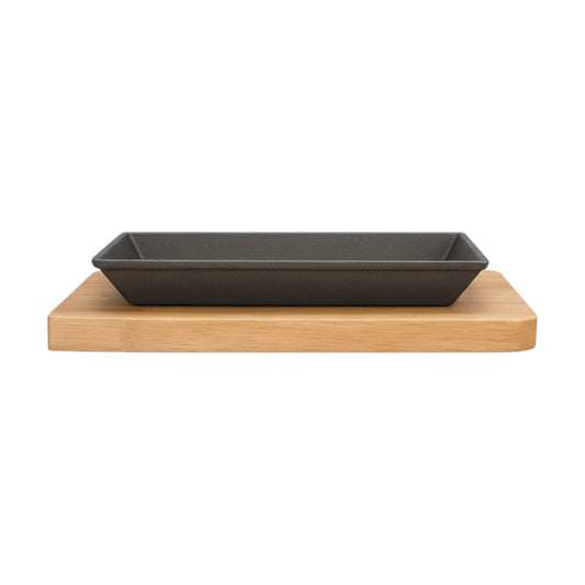 Pro Cast Iron Sizzling Dish with Wooden Serving Base, 25 x 18cm - Premium Kitchen from Chabrias Ltd - Just £24.99! Shop now at Chabrias Ltd