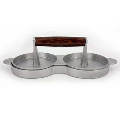 Chabrias Ltd Double Burger Press Quarter Pounder Maker | Non-Stick Cast Aluminium Burger Patty Mould with Wooden Handle - Perfect for Homemade Quarter Pounder Burgers | 28x12x9cm