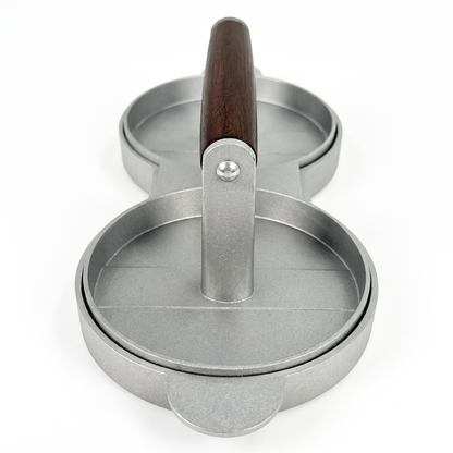 Chabrias Ltd Double Burger Press Quarter Pounder Maker | Non-Stick Cast Aluminium Burger Patty Mould with Wooden Handle - Perfect for Homemade Quarter Pounder Burgers | 28x12x9cm
