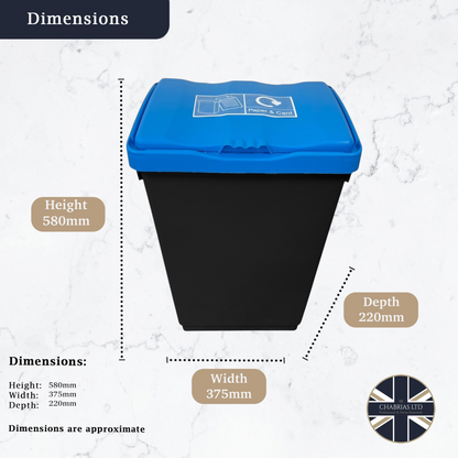 50 Litre Recycling Bin with Blue Swing Lid & Paper and Card Sticker Included - Premium Bins from Chabrias Ltd - Just £34.99! Shop now at Chabrias Ltd