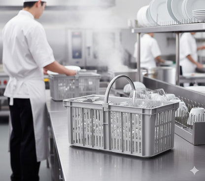 Grey multi purpose hospitality cleaning organiser basket UK