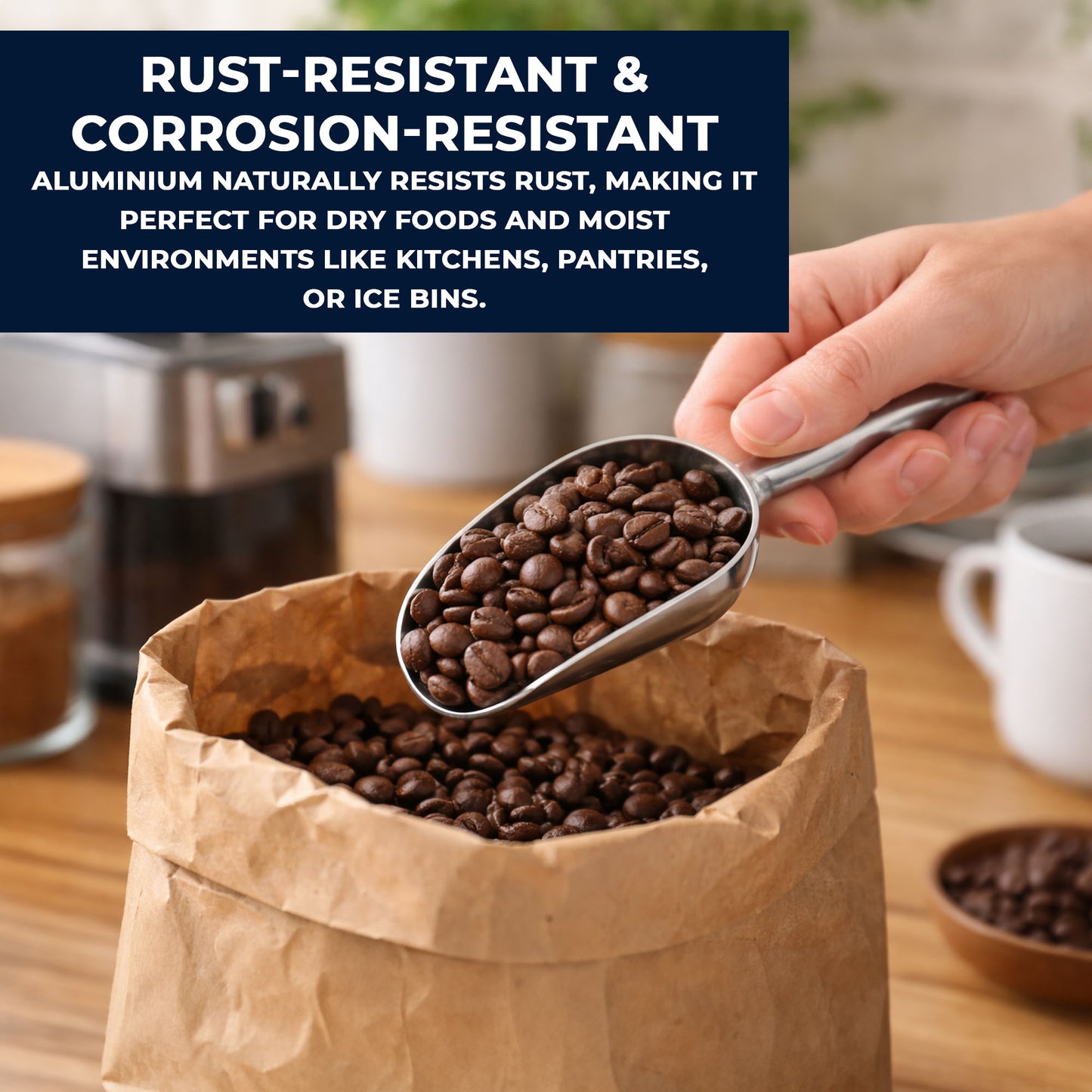 Multipurpose Aluminium Metal Scoops Set for Dry Goods - Sturdy Kitchen Scoops in Different Sizes