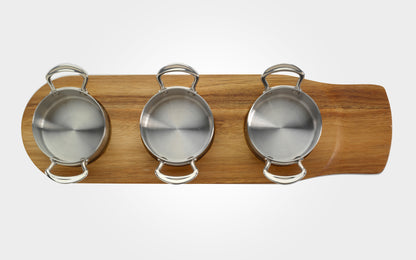 3-piece 9cm stainless steel casserole set with wooden tray - Premium  from Chabrias - Just £157.50! Shop now at Chabrias Ltd