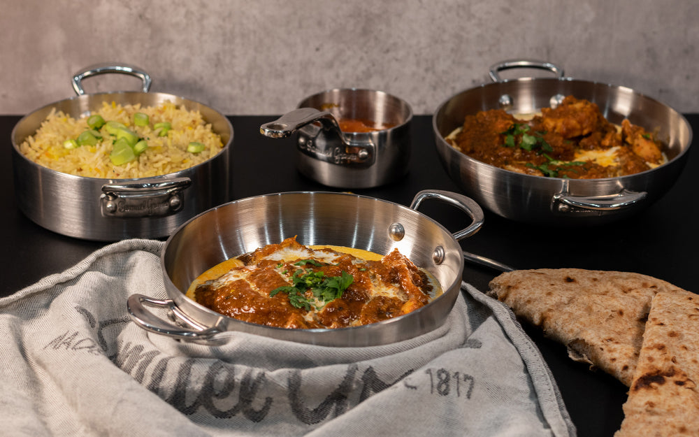 4-piece 16cm stainless steel balti dish set.