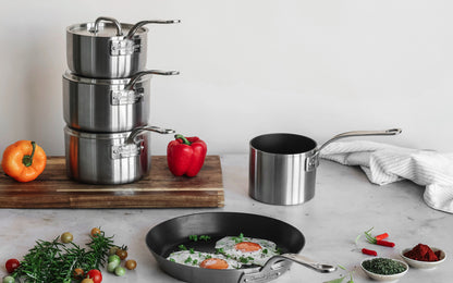 5 piece stainless steel tri-Ply & stainless steel tri-ply non-stick set - Premium  from Chabrias - Just £540! Shop now at Chabrias Ltd