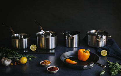 5 piece stainless steel tri-Ply & stainless steel tri-ply non-stick set - Premium  from Chabrias - Just £540! Shop now at Chabrias Ltd