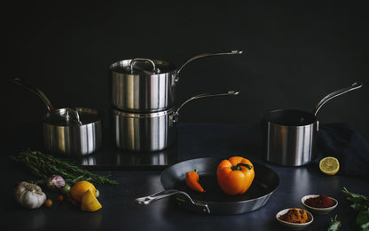 5 piece stainless steel tri-Ply & stainless steel tri-ply non-stick set - Premium  from Chabrias - Just £540! Shop now at Chabrias Ltd