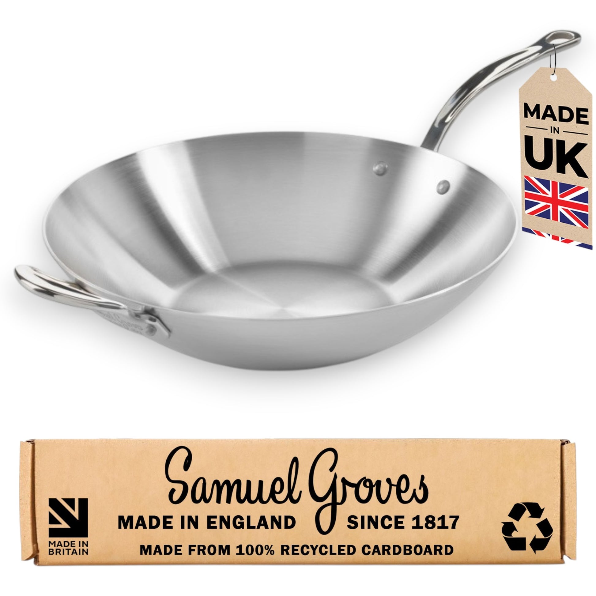 Classic Stainless Steel Triply Wok - Premium Home from Chabrias - Just £132.50! Shop now at Chabrias Ltd