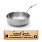 Stainless steel frying pan with Samuel Groves packaging on a white background