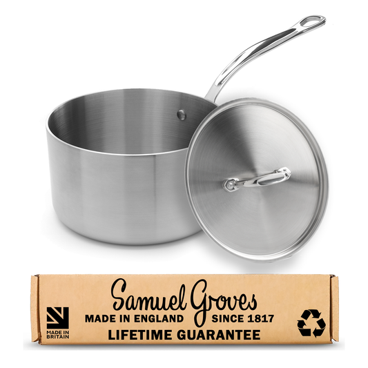 Samuel Groves - Classic Stainless Steel Tri-Ply Sauce Pan + Lid, 20cm - Lifetime Guarantee