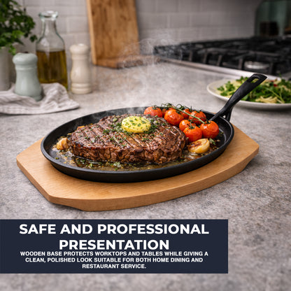 Sizzle Platter Cast Iron, Oval, with Light Wood Undertray & Handle