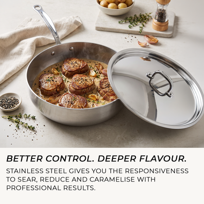 Samuel Groves 24cm induction chef pan with polished stainless steel lid
