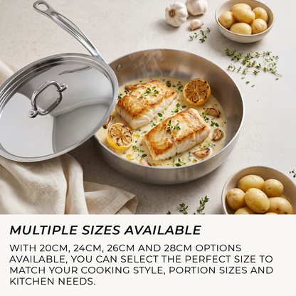 28cm stainless steel chef pan with lid for induction gas electric ceramic and oven cooking