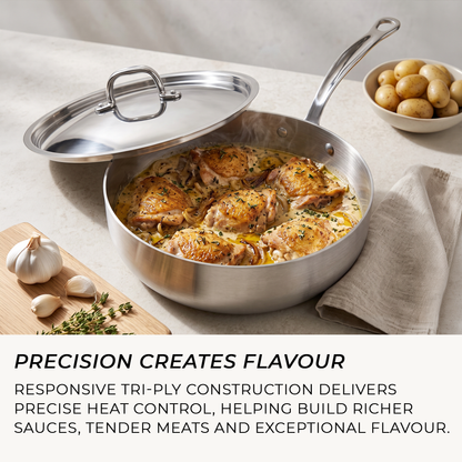 26cm stainless steel chef pan with lid for induction, gas, electric and oven cooking