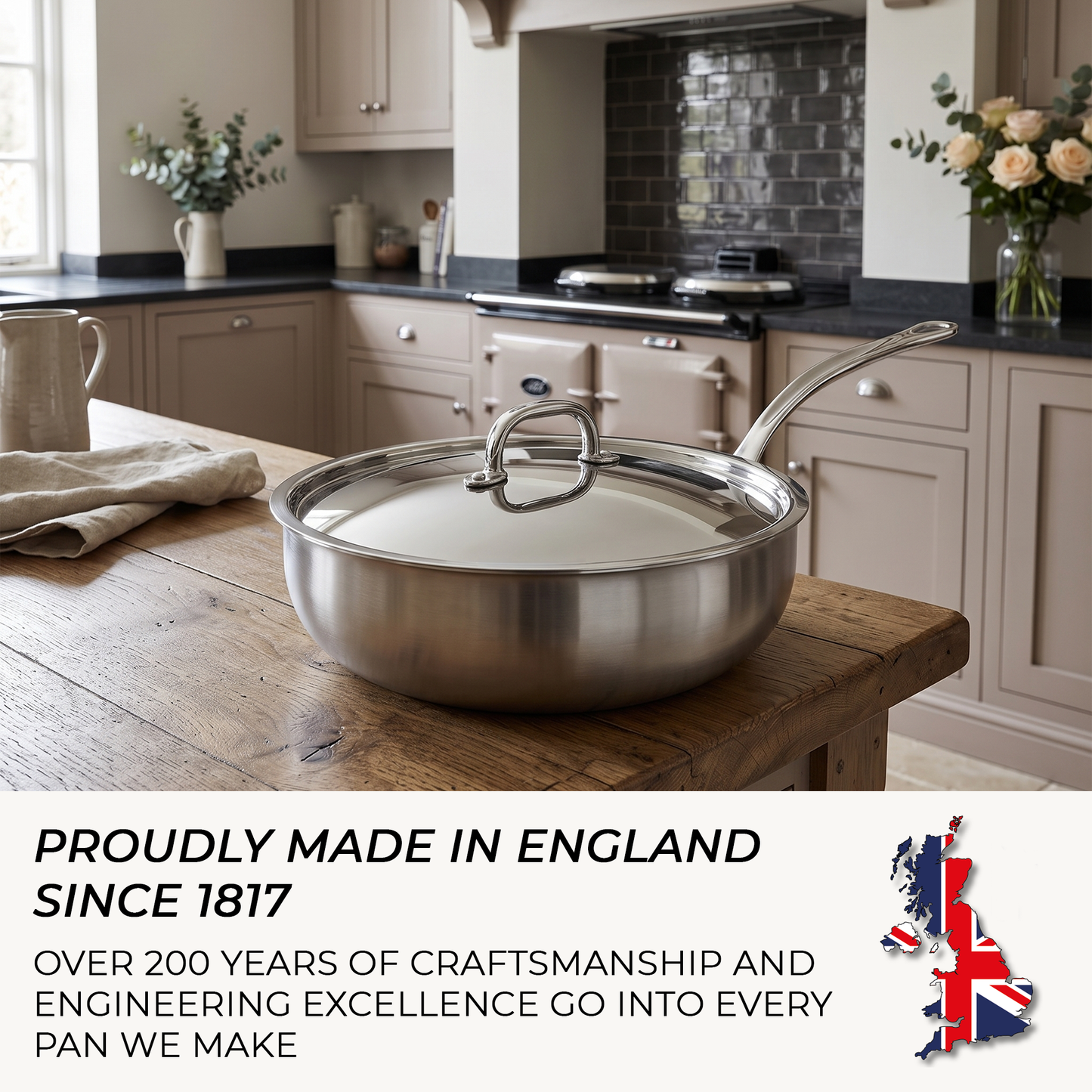 Samuel Groves 26cm induction chef pan with polished stainless steel lid
