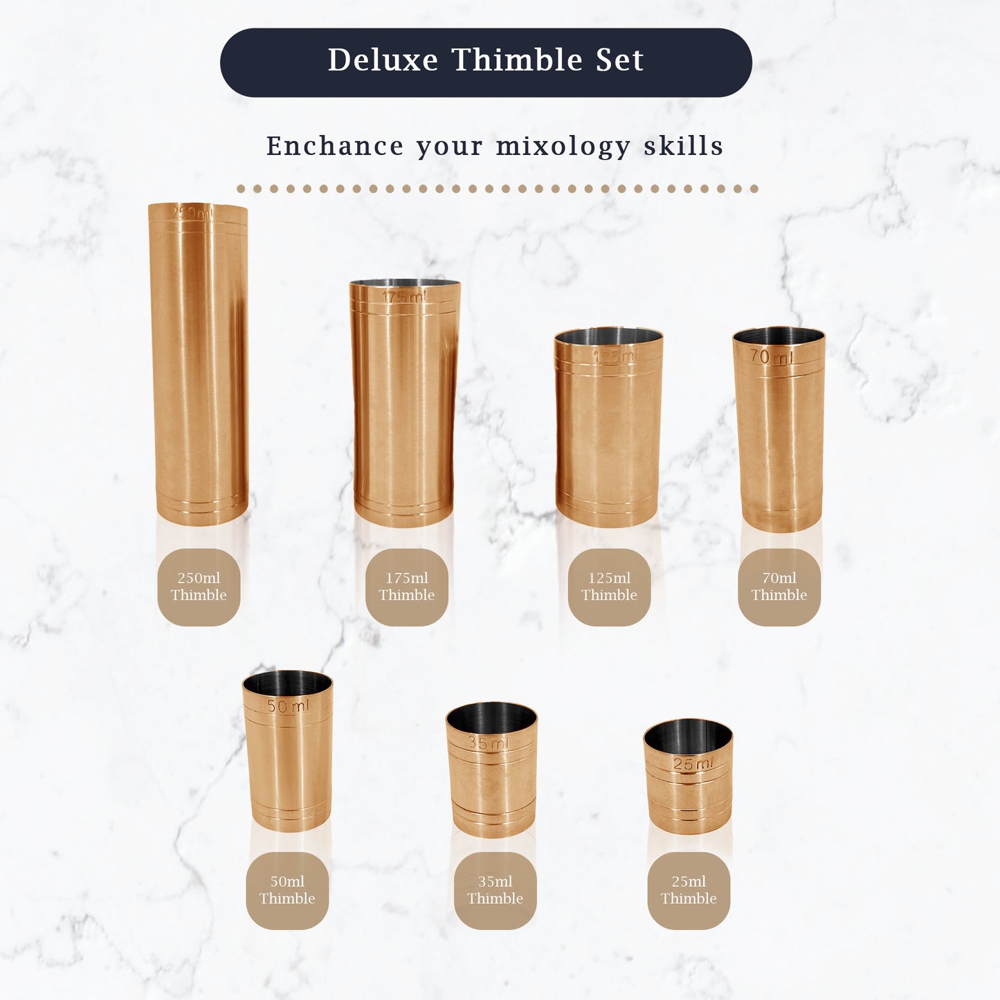 Stainless Steel Copper Plated 7 Piece Set Thimble Measure Government Stamped - Premium Kitchen from Chabrias Ltd - Just £29.99! Shop now at Chabrias Ltd
