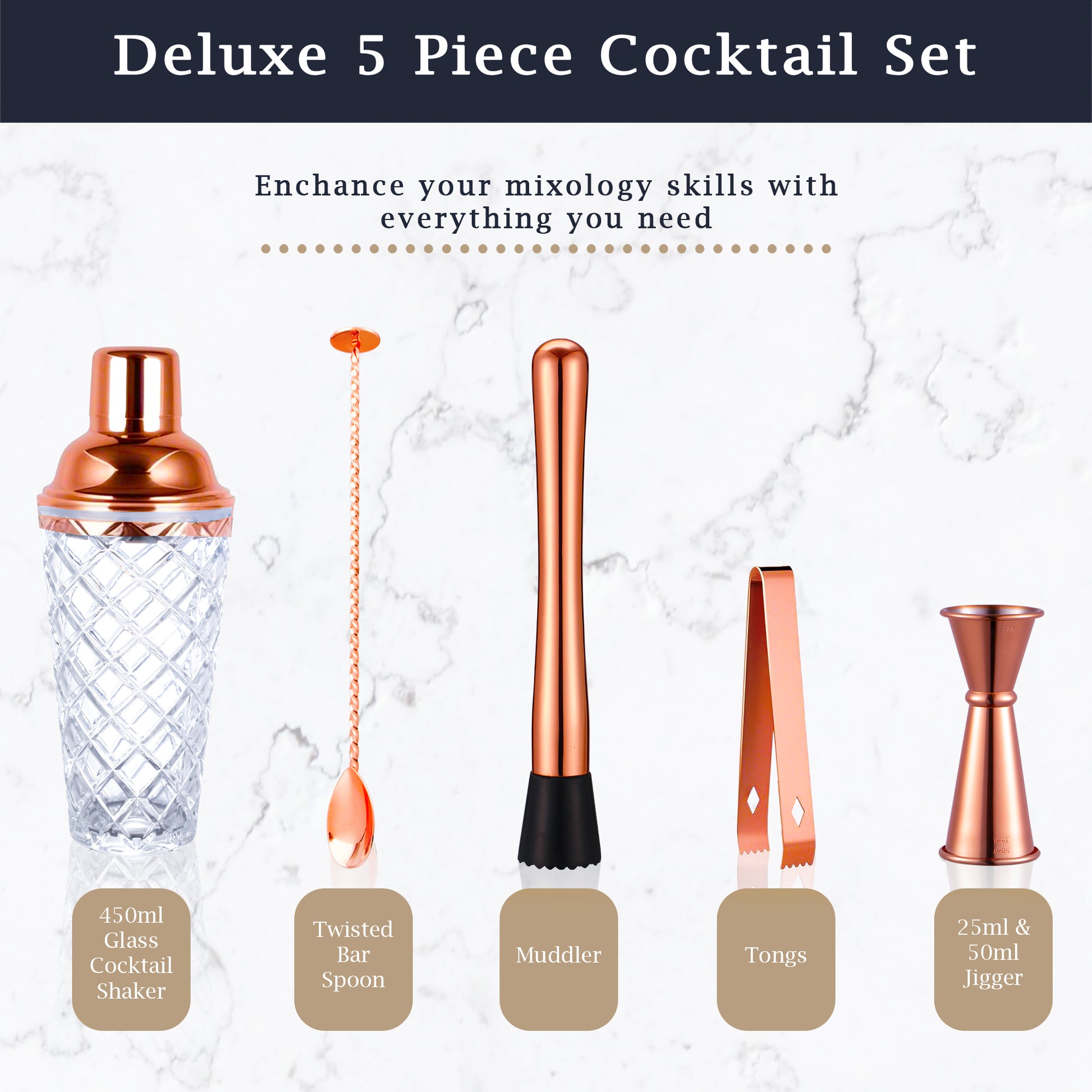 Luxury 5-Piece Copper Cocktail Kit  Bartender Set with Shaker, Jigger, Spoon, Muddler & Gift Box - Premium Bar Accessories from Chabrias Ltd - Just £21.99! Shop now at Chabrias Ltd
