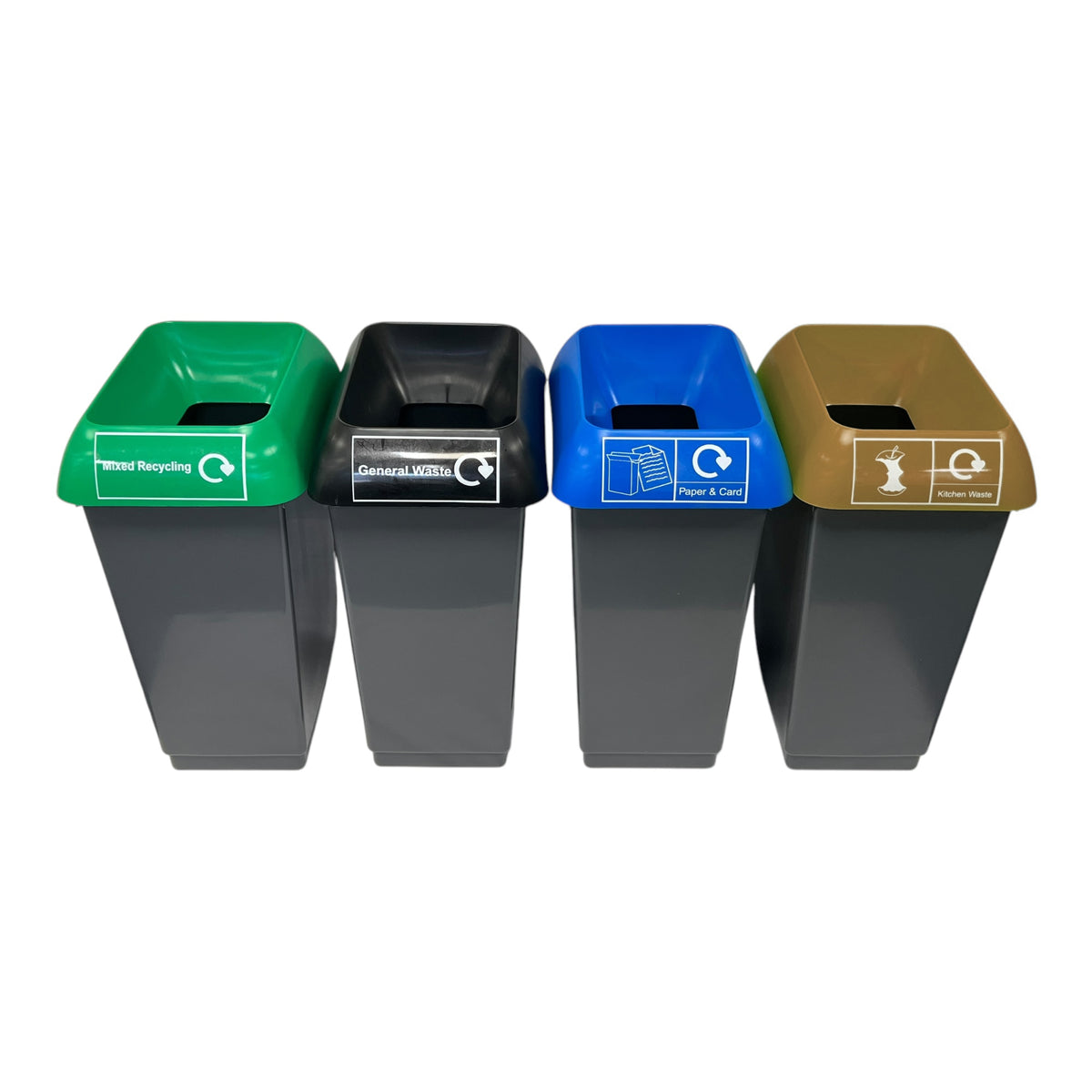 Set of 4, 50 Litre Recycling Bin with Lid & Stickers Included