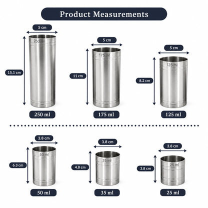 Stainless Steel Thimble Measures Set of 6 Spirit & Wine Measuring Cups