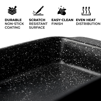 Scratch-resistant ceramic roasting tray surface close-up