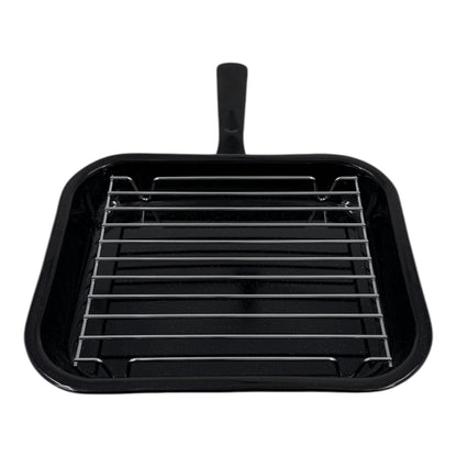 Vitreous Enamel Grill Pan, Handle & Wire Rack, Small (28cm) - Premium Kitchen from Chabrias Ltd - Just £13.99! Shop now at Chabrias Ltd