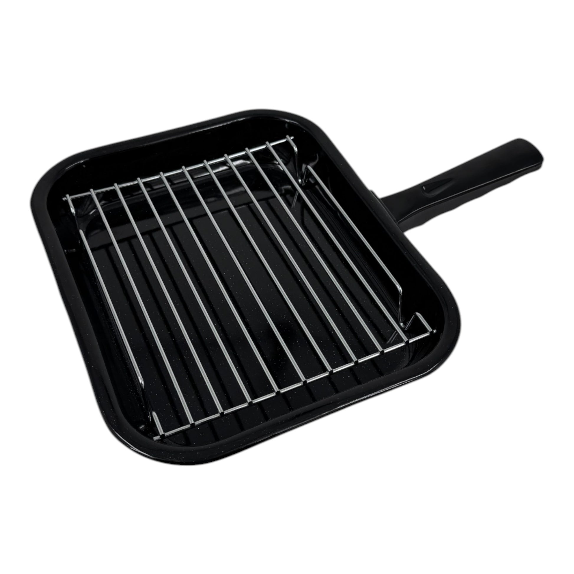 Vitreous Enamel Grill Pan, Handle & Wire Rack, Small (28cm) - Premium Kitchen from Chabrias Ltd - Just £13.99! Shop now at Chabrias Ltd