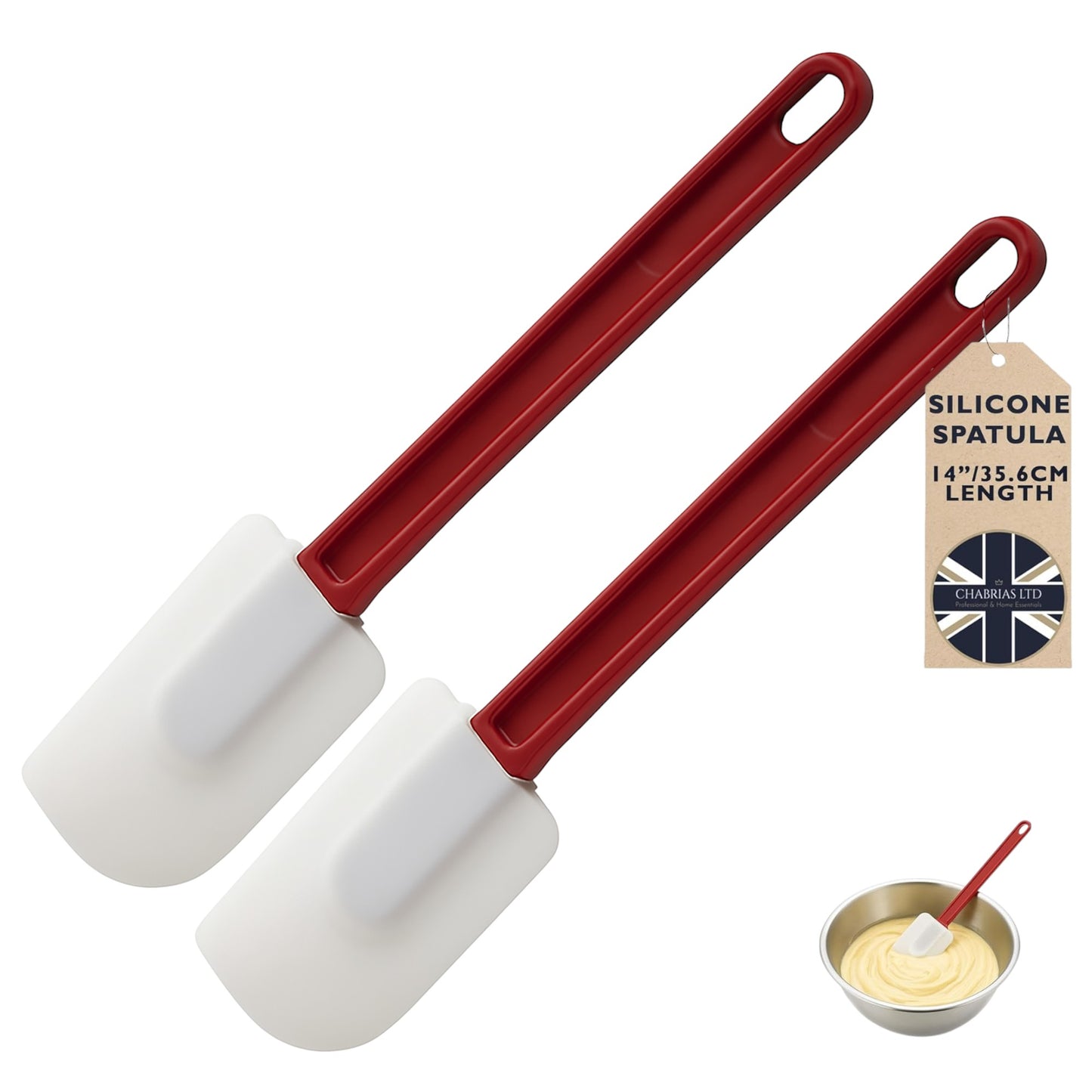 Two-pack 14-inch silicone spatulas with extra-long red handles