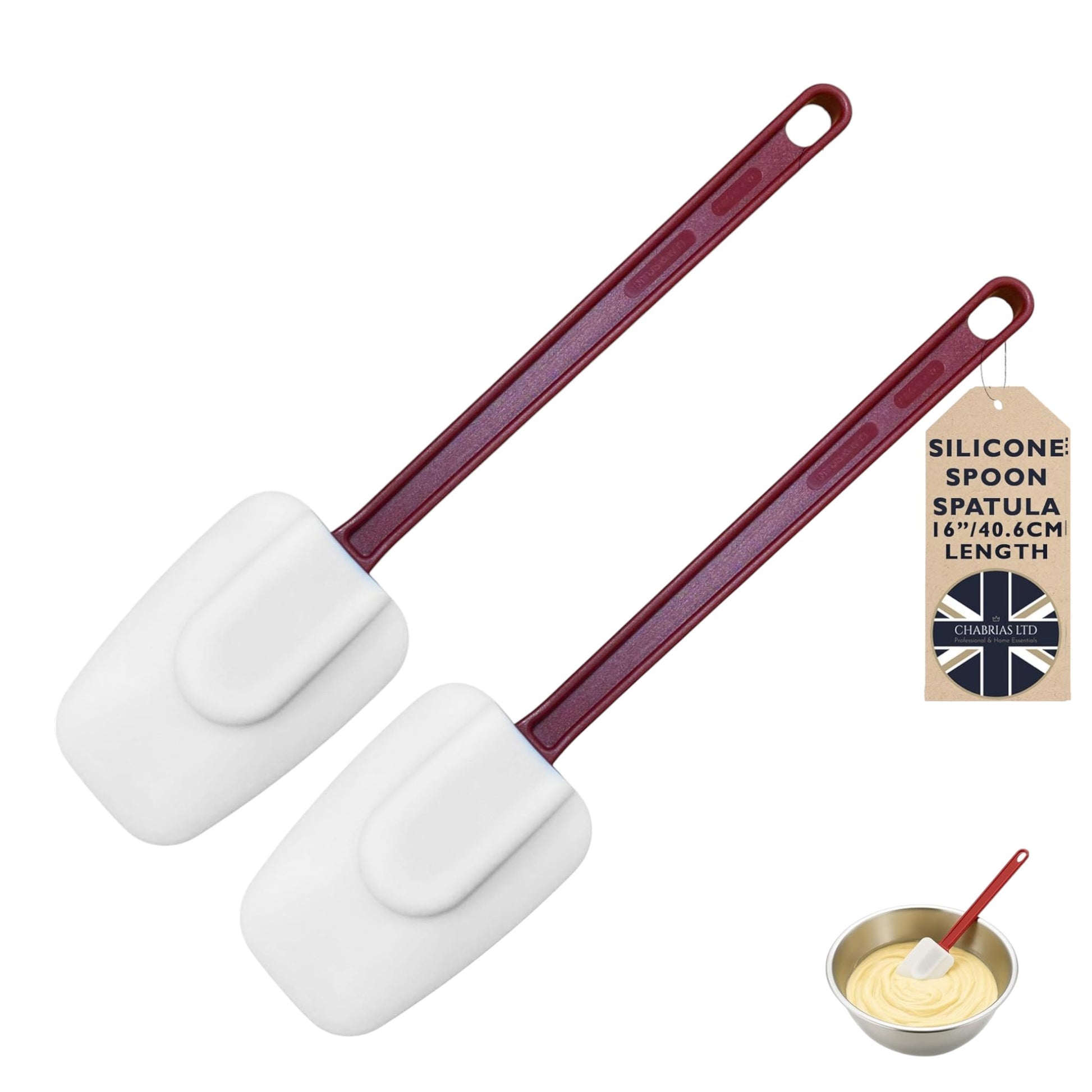16" Professional Silicone Spoonula - 2 pack - Ultra High-Heat 260°C, Extra-Long Bowl-Scraping Head, Non-Stick Safe, BPA-Free – Heavy-Duty Cooking, Baking & Stir-Fry Tool - Premium  from Chabrias Ltd - Just £15.99! Shop now at Chabrias Ltd